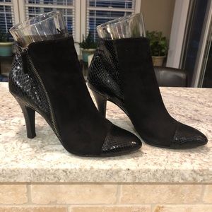 Black suede, leather ankle boots, never worn